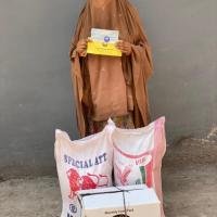 Widow with groceries